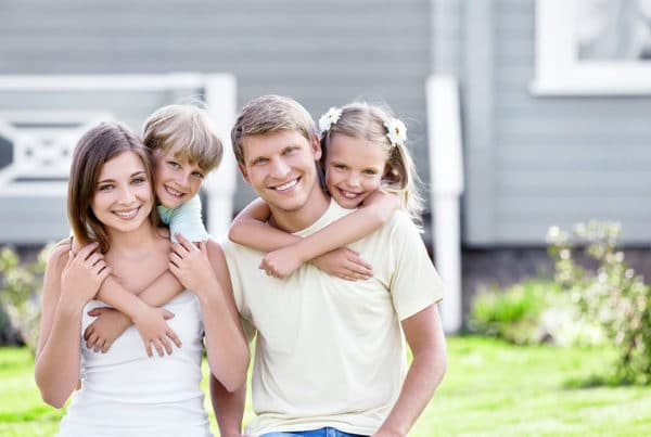 family hanging out outside